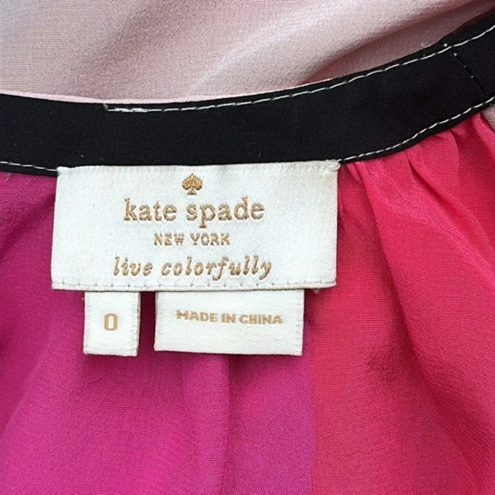 Kate Spade New York Silk Short Sleeve Colorblock Blouse in Pink/Cream Size 0